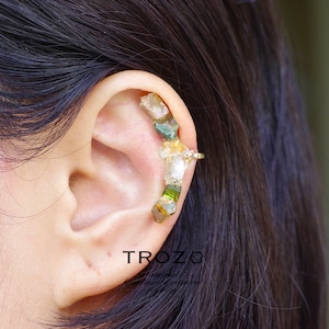 Sunflower Collection / Integration Ear Cuff オパール × クォーツ × トルマリン 鉱物原石イヤーカフ 【一点もの】 ハンドメイド天然石アクセサリー