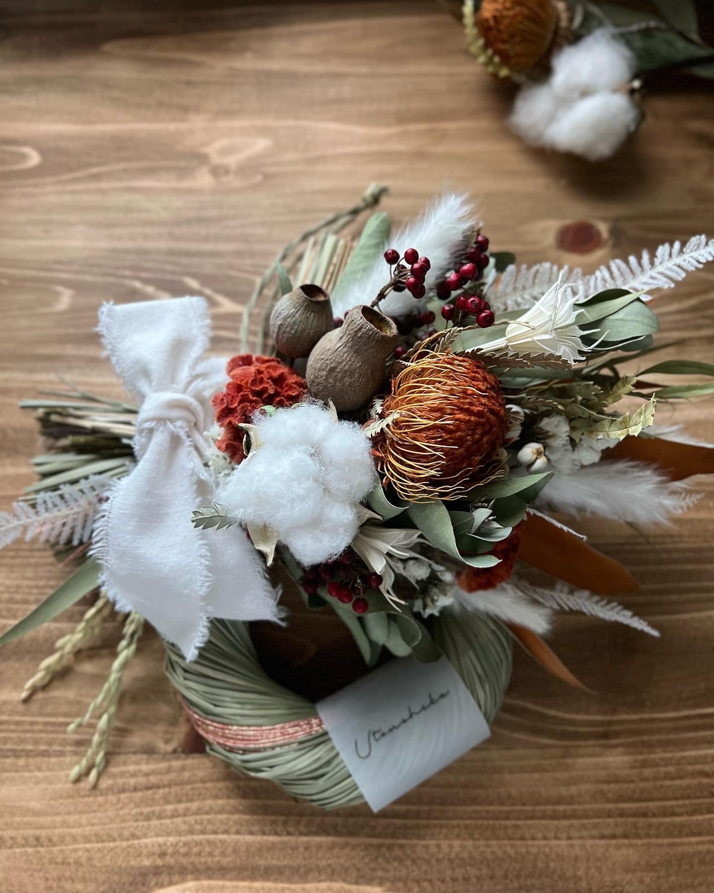 10自家栽培ドライフラワー含むしめ縄しめ飾り プリザーブド スワッグ