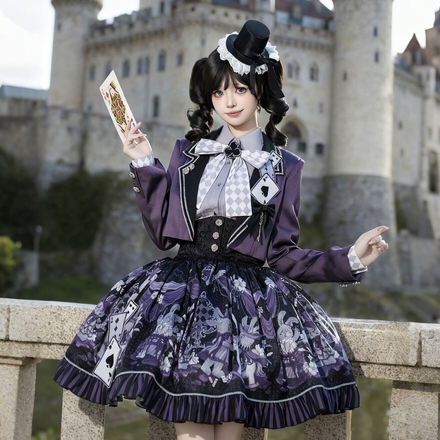 量産型 クラロリ好きにおすすめ ｜トランプ柄プリントのクラシカルロリィタ 3点セット