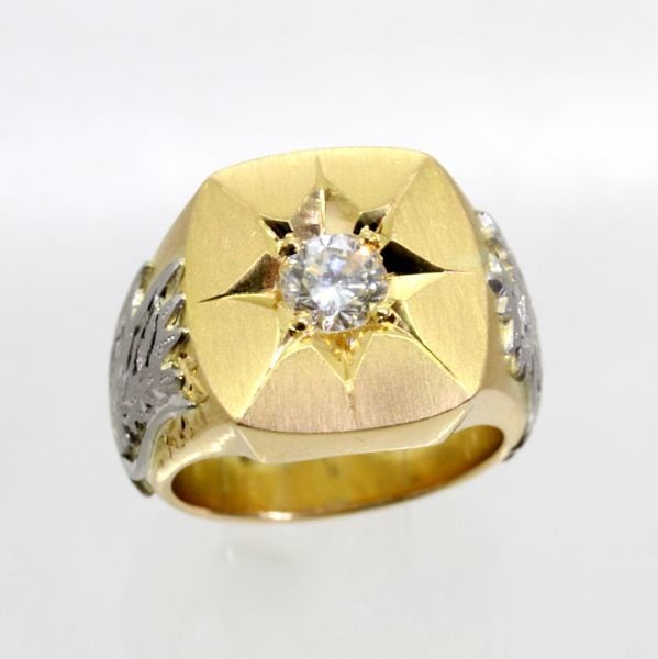 18金,プラチナ, ダイヤ 0.61ct 0.025ct 龍彫 印台 メンズ 18金,プラチナ, ダイヤ 0.61ct 0.025ct 龍彫 印台 メンズ