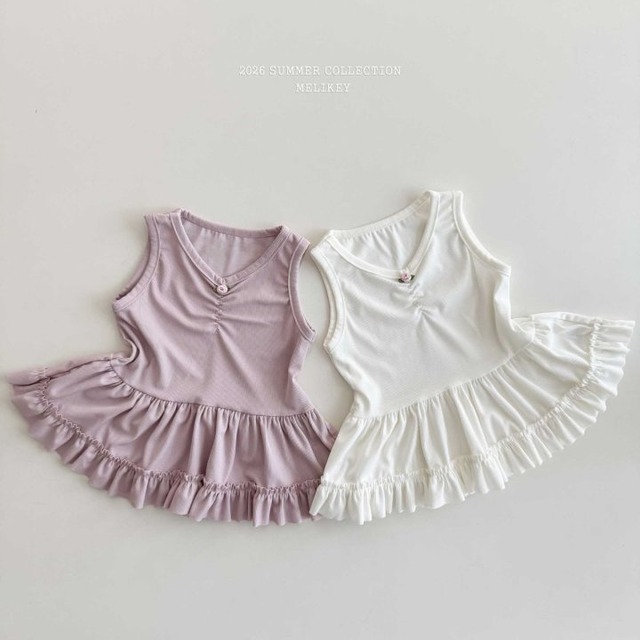 【取寄】melikey｜rose frill sleeveless tee｜ローズフリルノースリーブT｜XS-JM｜kids&jr｜26 summer