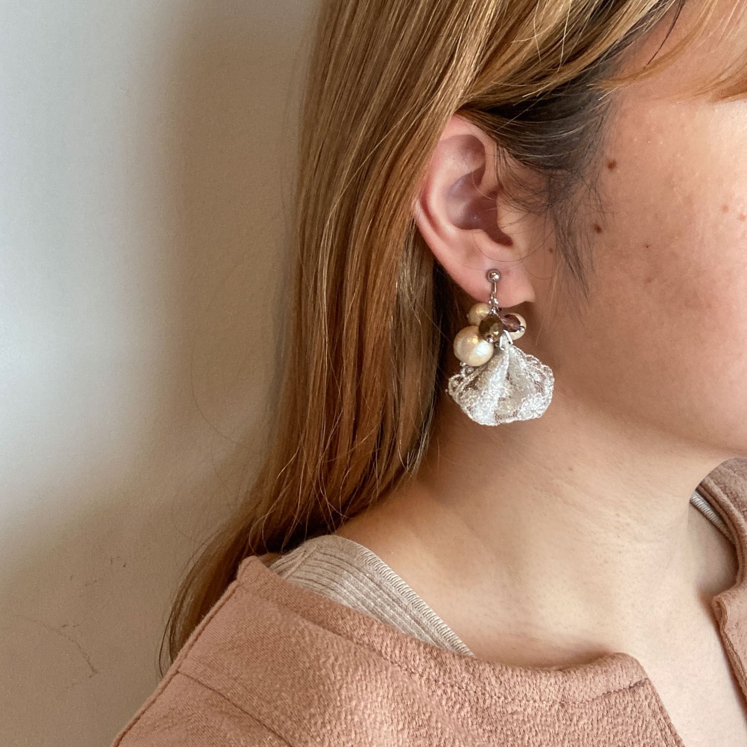チュール レース パール タッセル ピアス イヤリング アクセサリー 