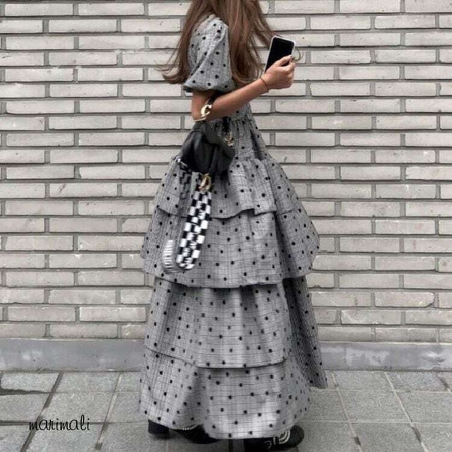 ドット チェック ティアード ワンピース 24554