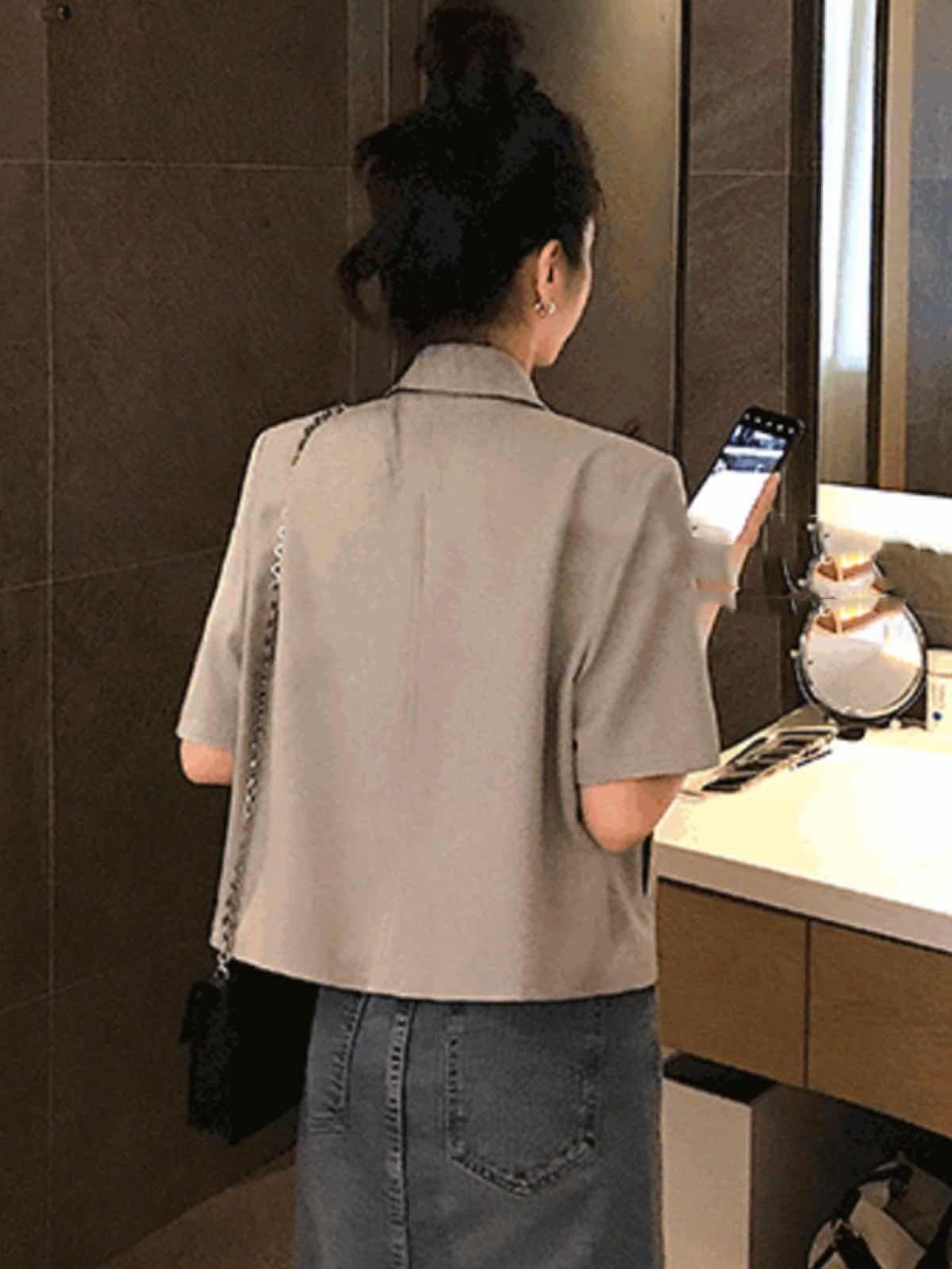 ハーフスリーブクロップドジャケット 通勤 オフィス カジュアル