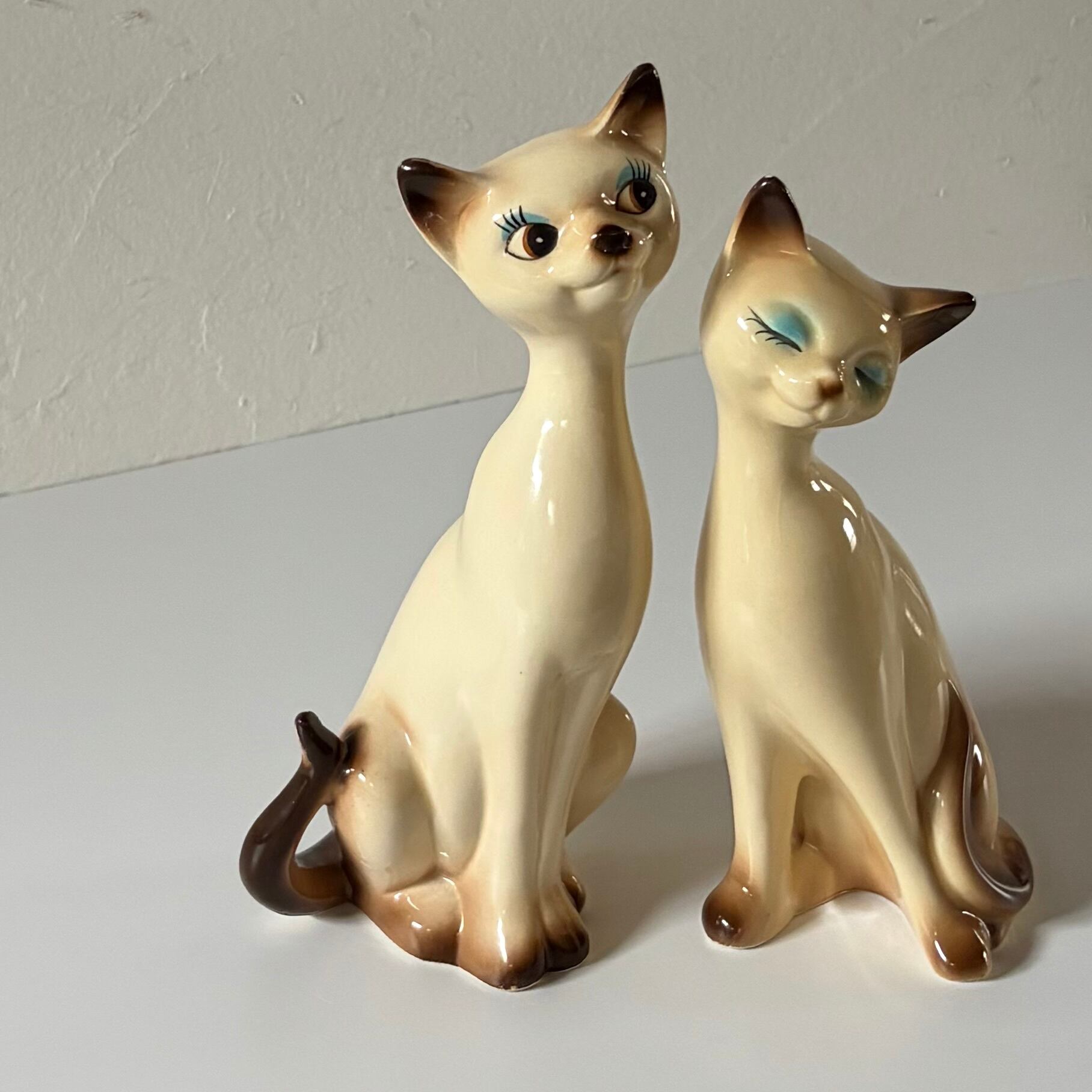 シャム猫の置物 ペア 陶器製 ヒビあり◇昭和レトロ | 古家具古道具kuon