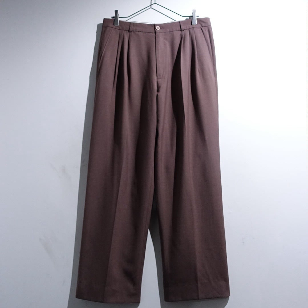 EURO Dusty Brown 3-Tuck Wide Straight Slacks