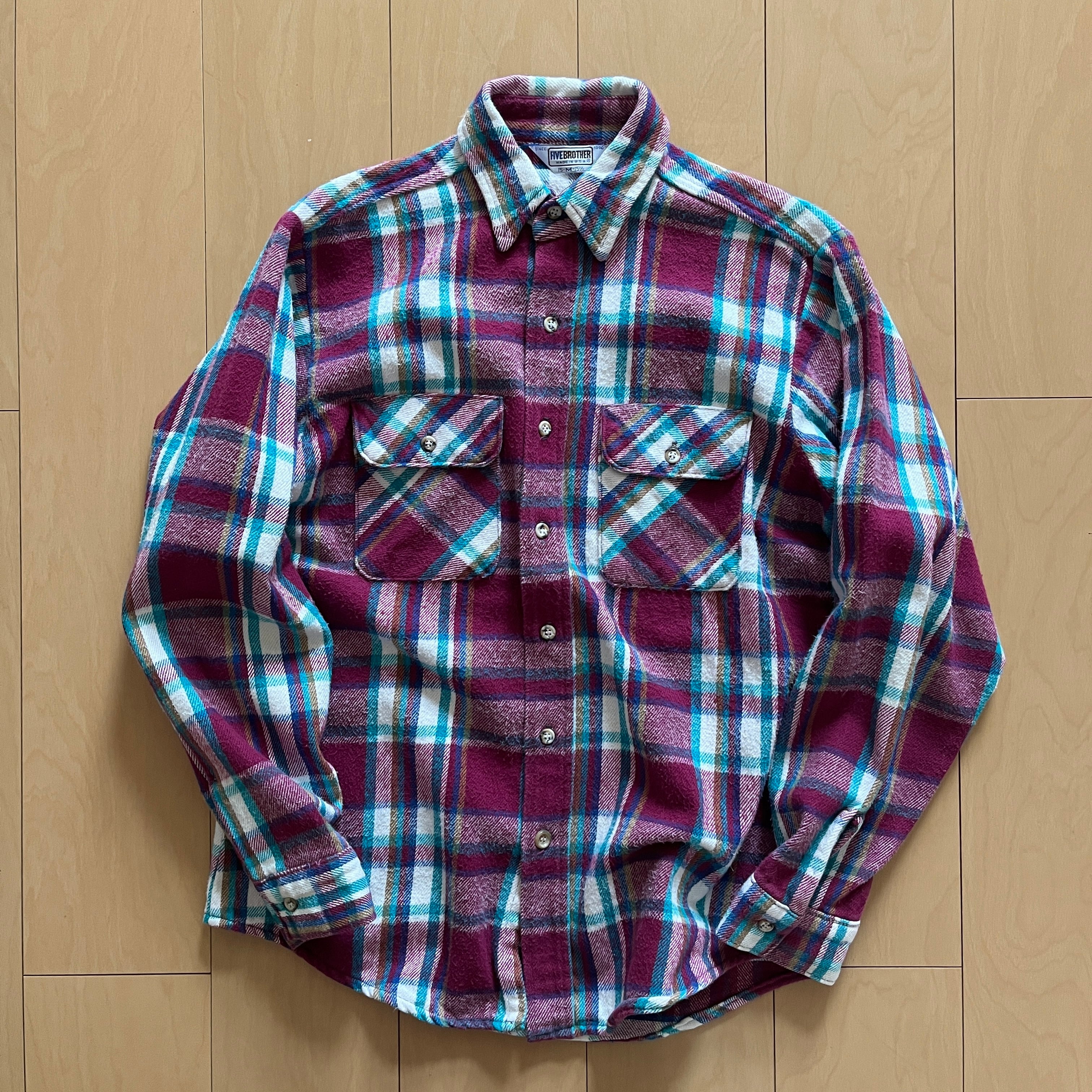 90s FIVE BROTHER Flannel Shirt 【白、水、バーガンディ、青 90s FIVE BROTHER Flannel Shirt 【白、水、バーガンディ、青