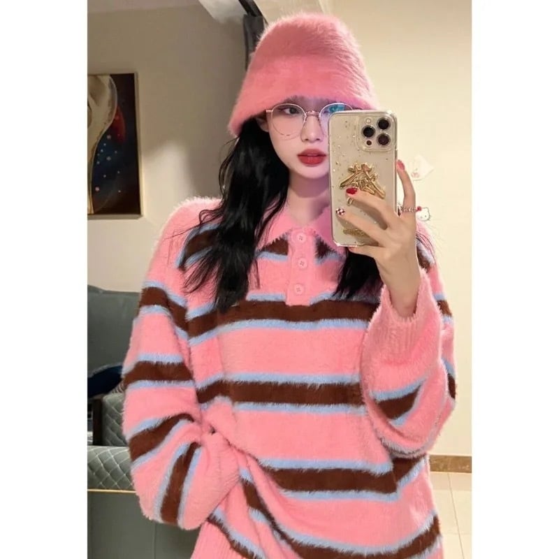 ボーダーピンクシャツニットセーター FN363 | Pay ID