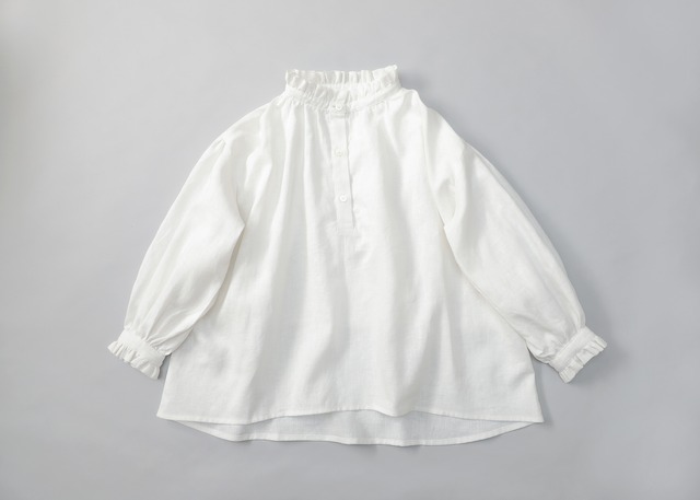 〈 michirico 25AW 〉 Ramie gather shirts / ・MR25AW-19
 　(adult) / ホワイト