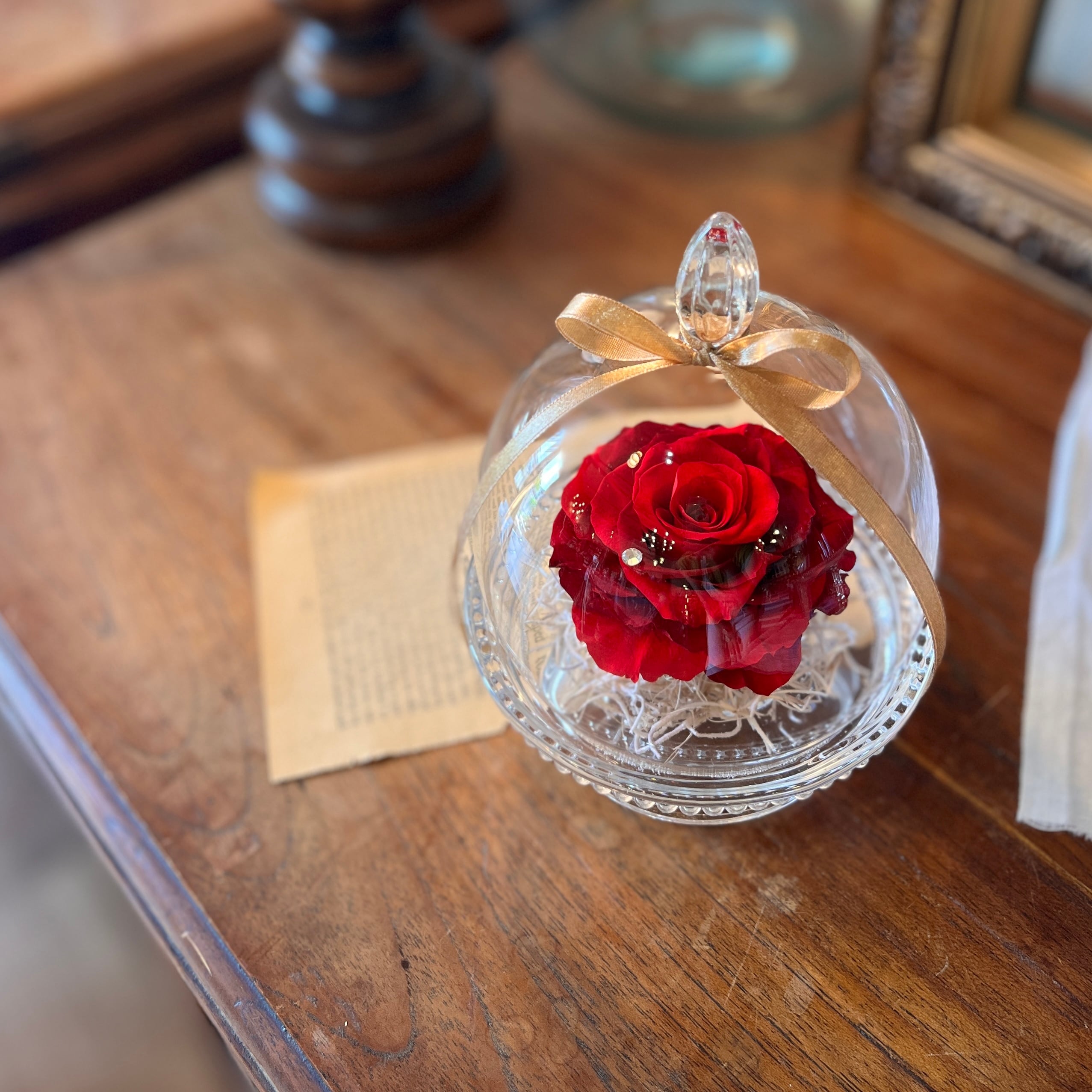 プリザーブドフラワー】ガラスドーム ローベース｜メリア｜赤｜レッド