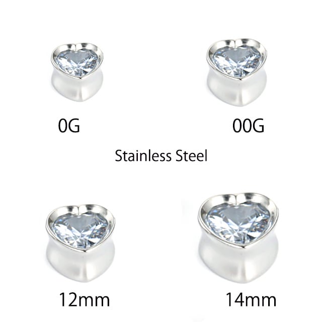 ボディピアス 0G 00G クリスタル ジルコニア ハート ダブルフレア