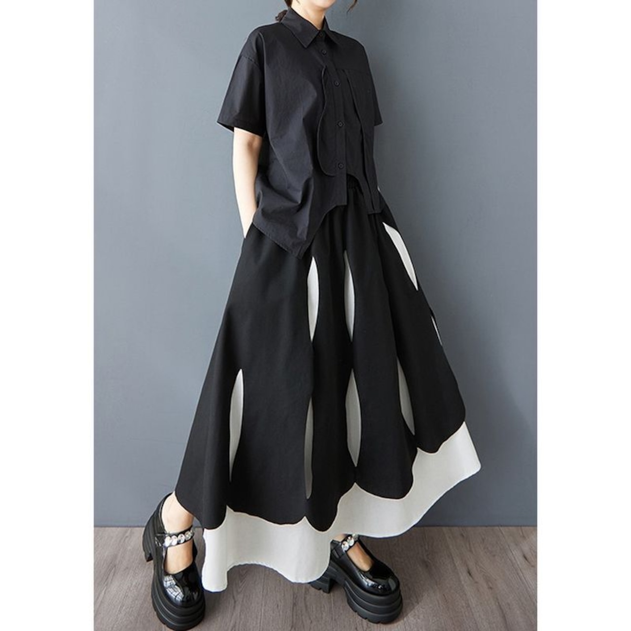 ホールデザイン ミディ フレアスカート  00155