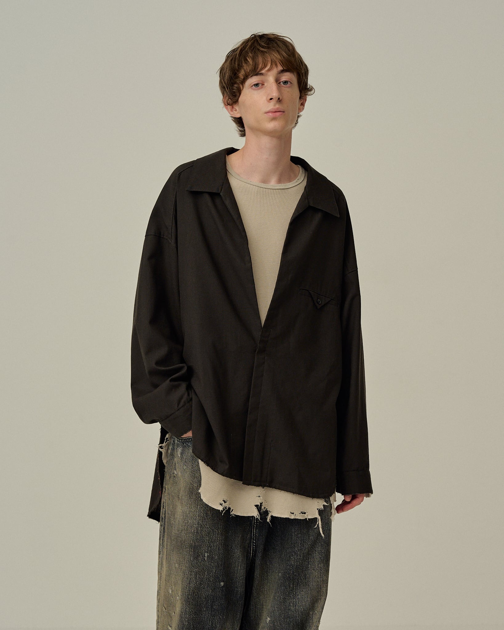 ANCELLM / DAMAGE WAFFLE CREW LS T-SHIRT / ANC-CT134 | POETRY