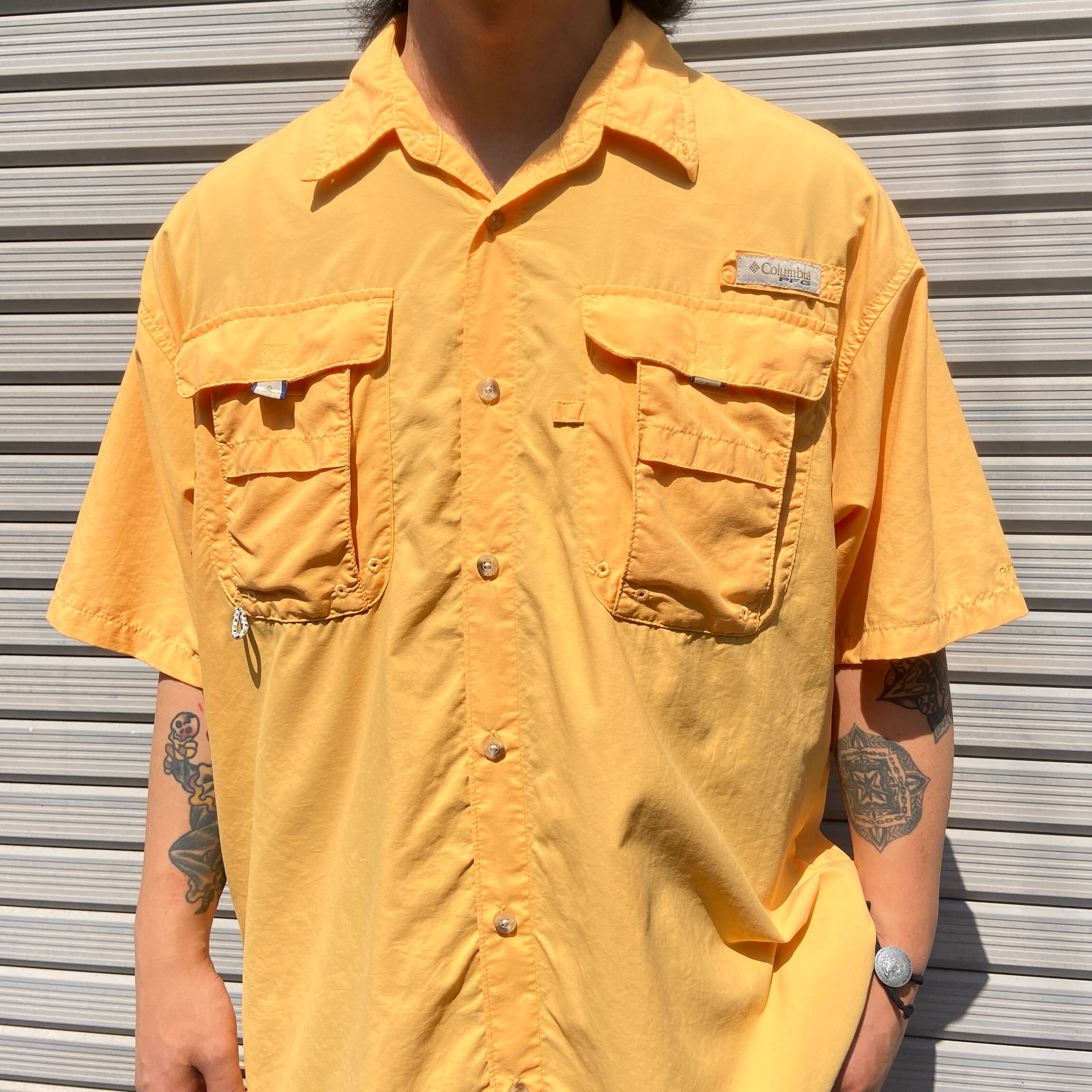 【美品】Columbia : PFG 半袖シャツ　ブラック M★コロンビア