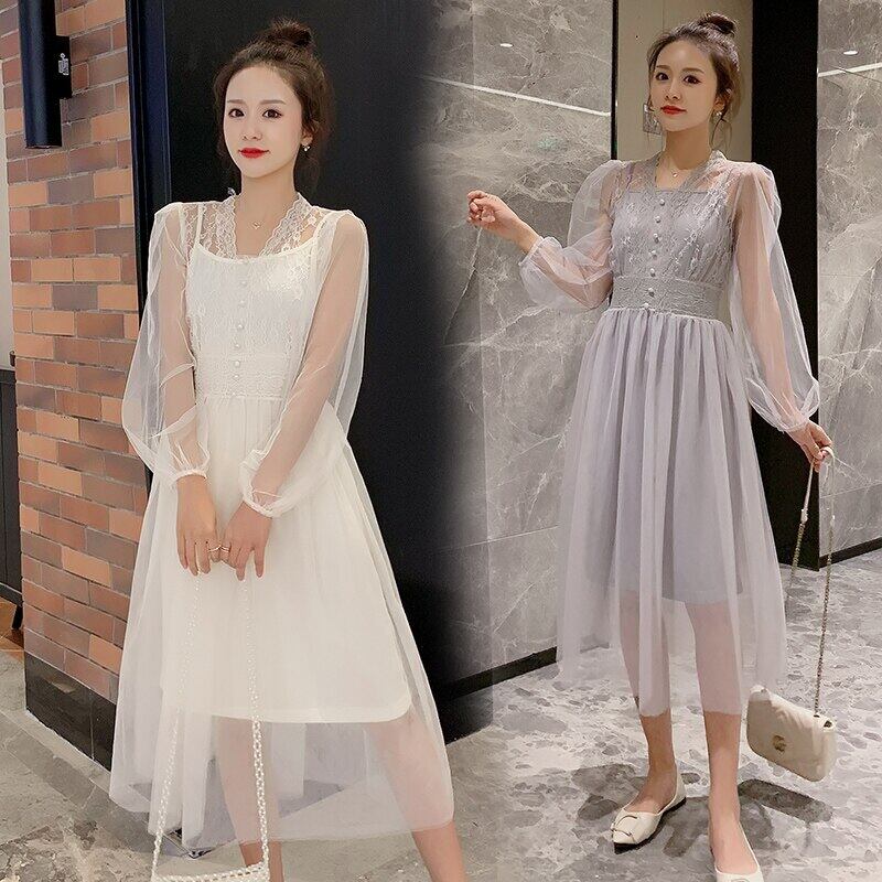 【新作】【送料無料】 5806＃マタニティ服春秋ツーピースガーゼ長袖イージーマッチングルーズスタイリッシュドレス妊婦 ロング スプリング 春物 オータム 秋物 AL expec336867676726