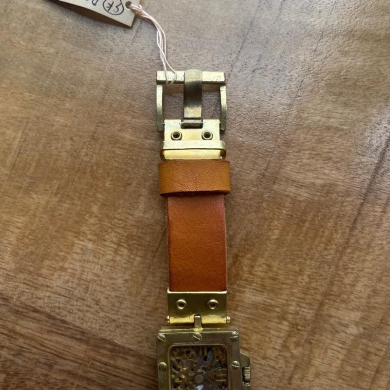 【Made to order】Brass and leather handmade watch SK RECZASKELTON CM 受注生産　真鍮とレザーのハンドメイドウォッチ　レクザスケルトン　キャメル