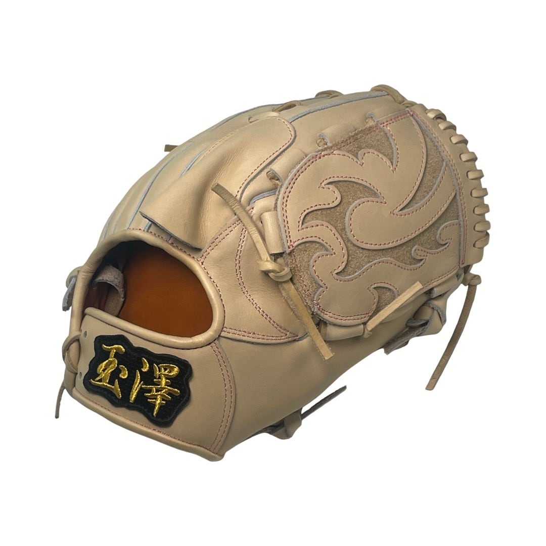 【硬式】玉澤 投手用(ピッチャー用) グローブ HE-01N型 肉厚デザインウェブ(本体:キャメル 紐:キャメル)|タマザワ
