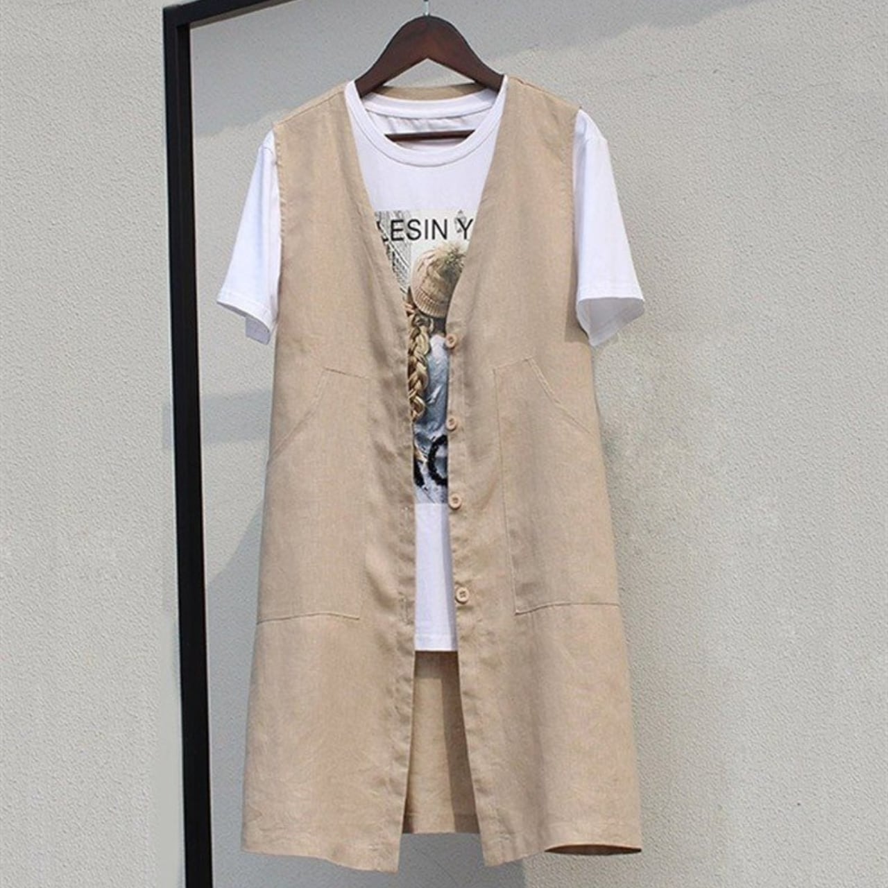 ノースリーブ ロングベスト フロントボタン付き Ln00116
