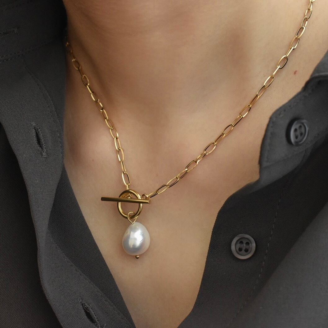 316L pearl mantel necklace（淡水パールネックレス/マンテル