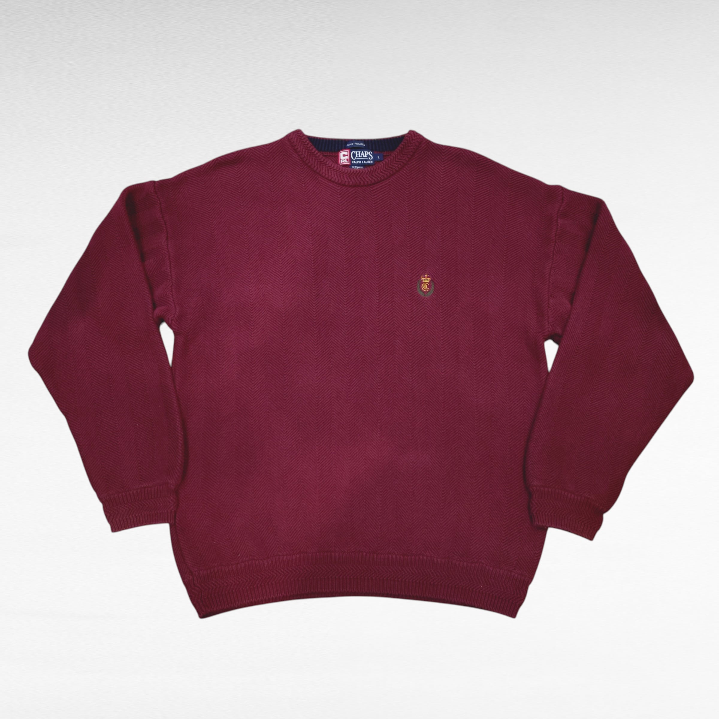 CHAPS Ralph Lauren バーガンディ カウチ　セーター　Lサイズ Chaps Ralph Lauren Mens Sweater Large Purple Hand Framed Long