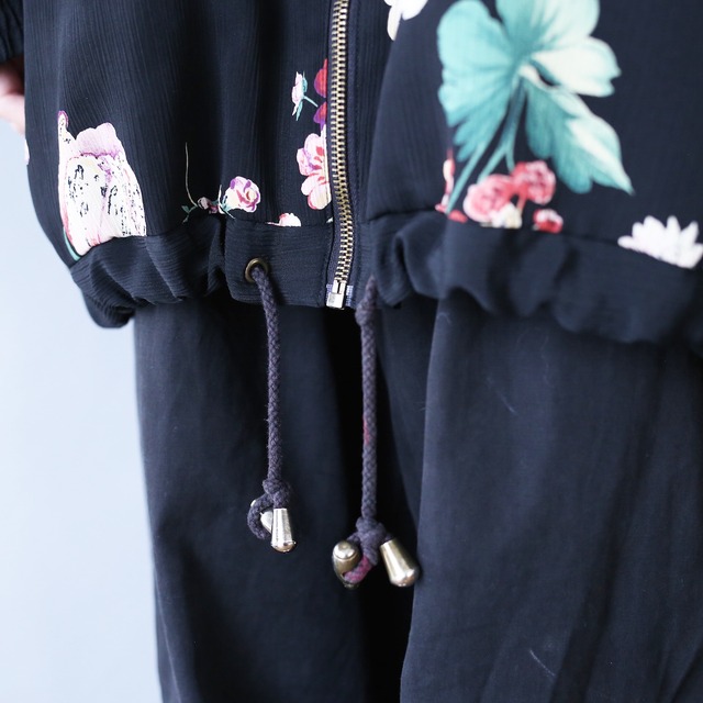 flower art pattern over silhouette high-neck full-zip blouson