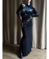 royal blue floral velour tops-5020-10