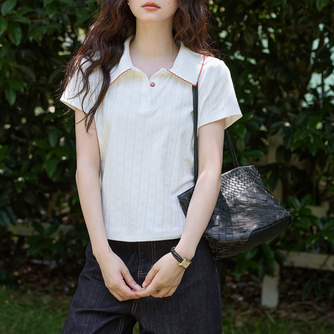 scallop collar knit polo