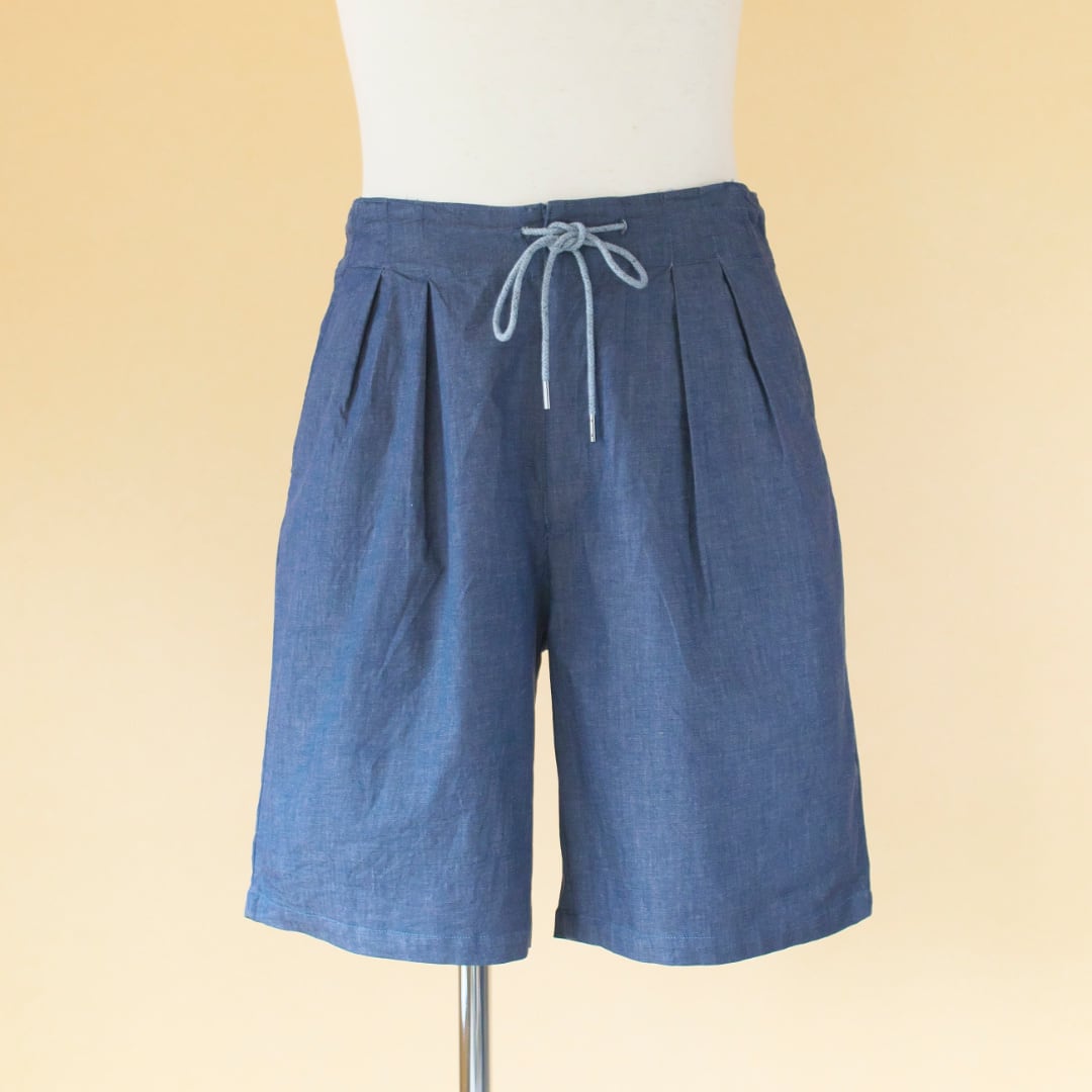 Manual Alphabet マニュアルアルファベット ツータックイージーデニムショーツ・ブルー【メンズ】