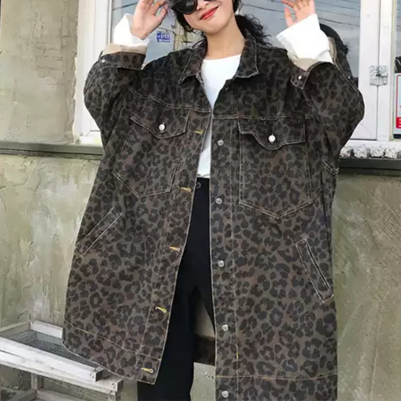 Leopard-print cargo coat (ME481)