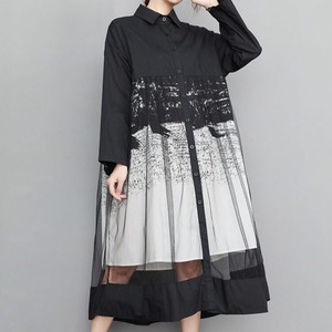 Ink Design Mesh Dress / インク デザイン メッシュ ワンピース