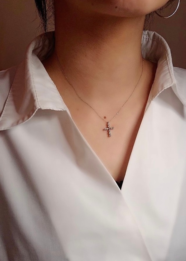 K 18WG PT850 クロス ダイヤネックレス ○ | 株式会社Jewelry伊藤
