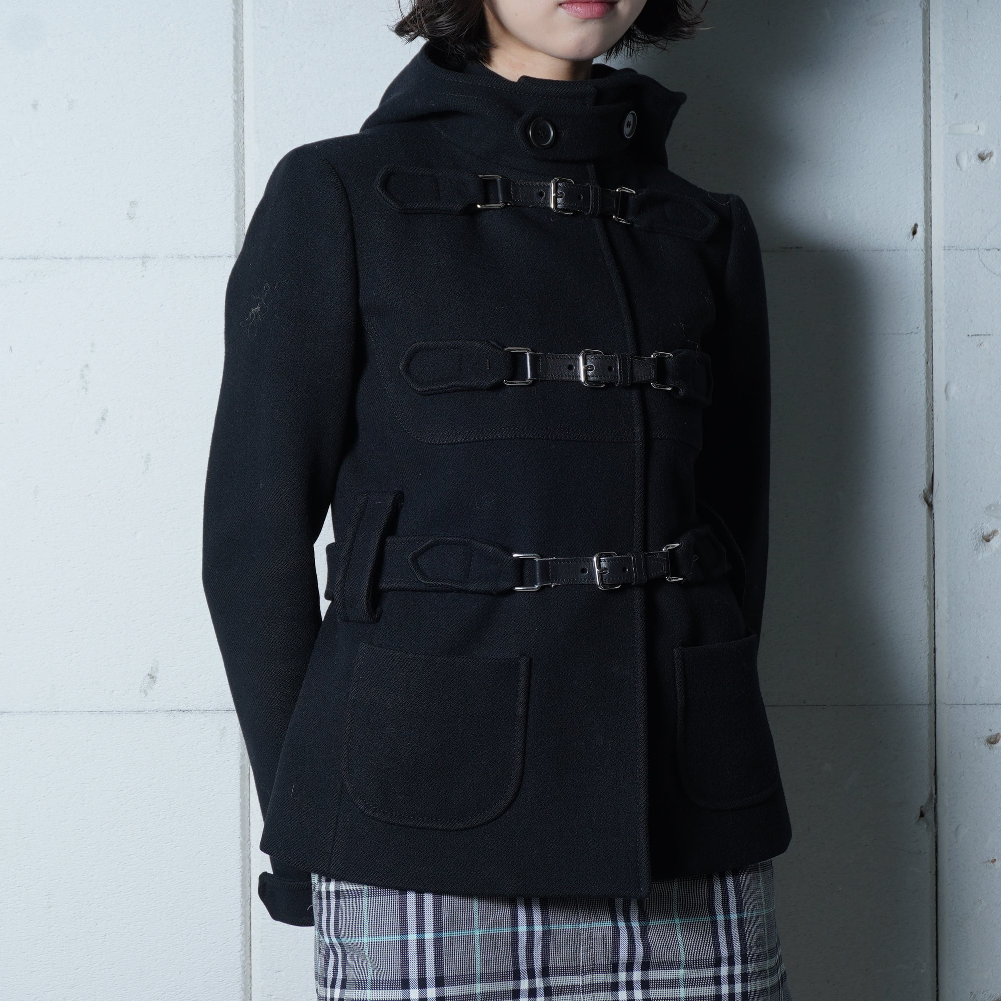 PRADA】プラダ レザーベルトトグルウールダッフルコート black | MIXHIVE