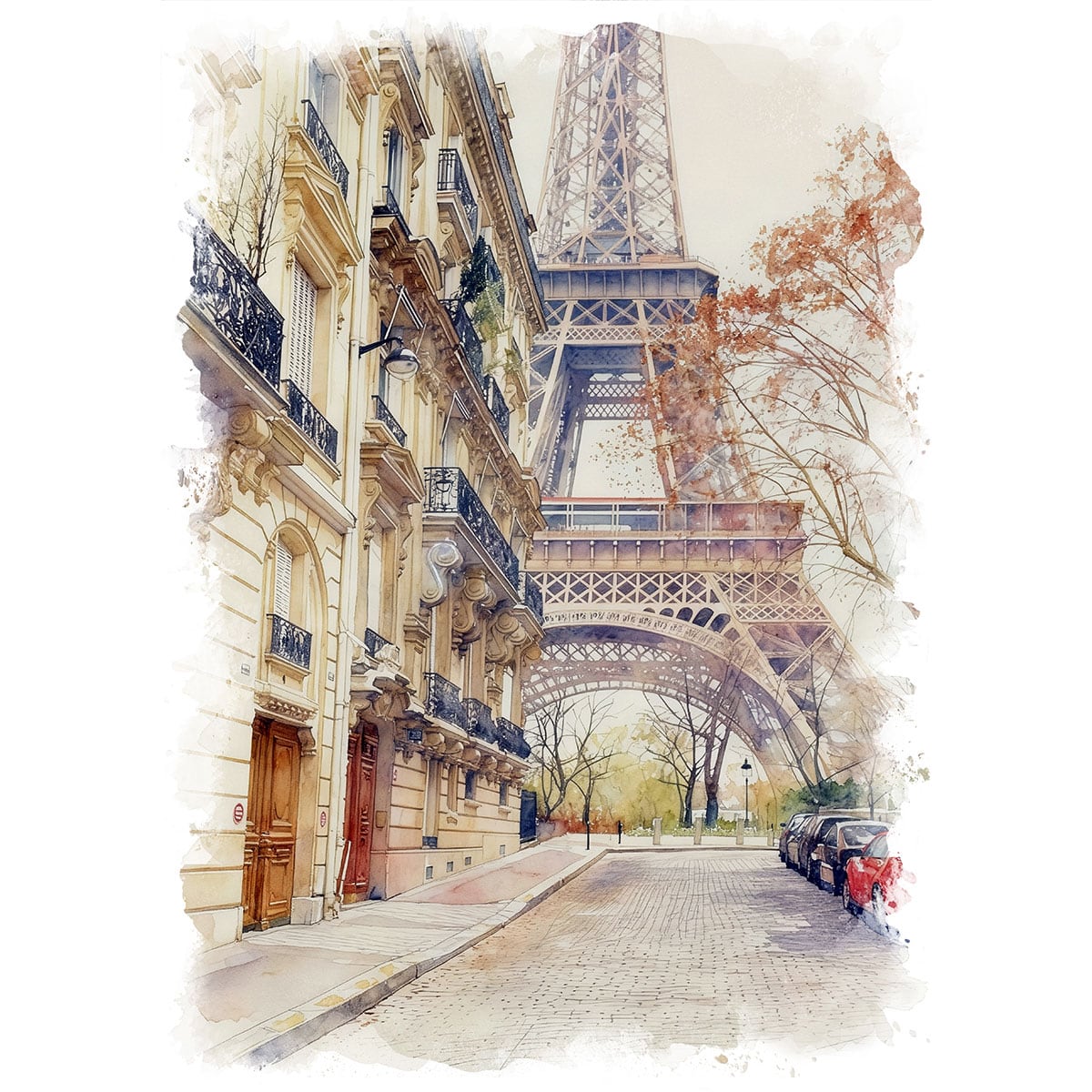 絵画 フランス 風景画(街並み) パリ エッフェル塔 インテリアアート額付き 水彩画・油絵調 WAT0469