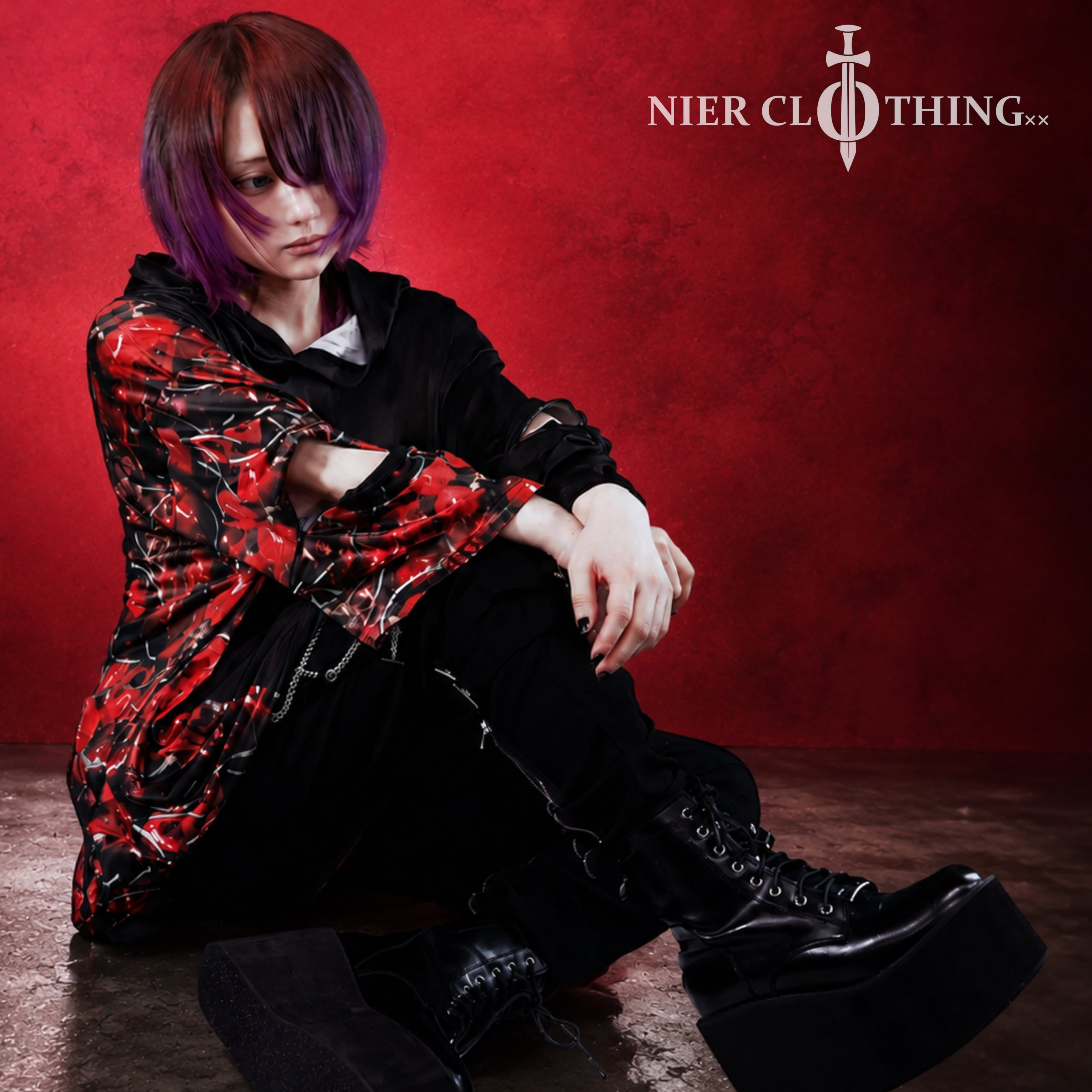 2WAY ZIP SLEEVE OVER SIZE PULLOVER【CHERRY PATTERN】 | NIER CLOTHING