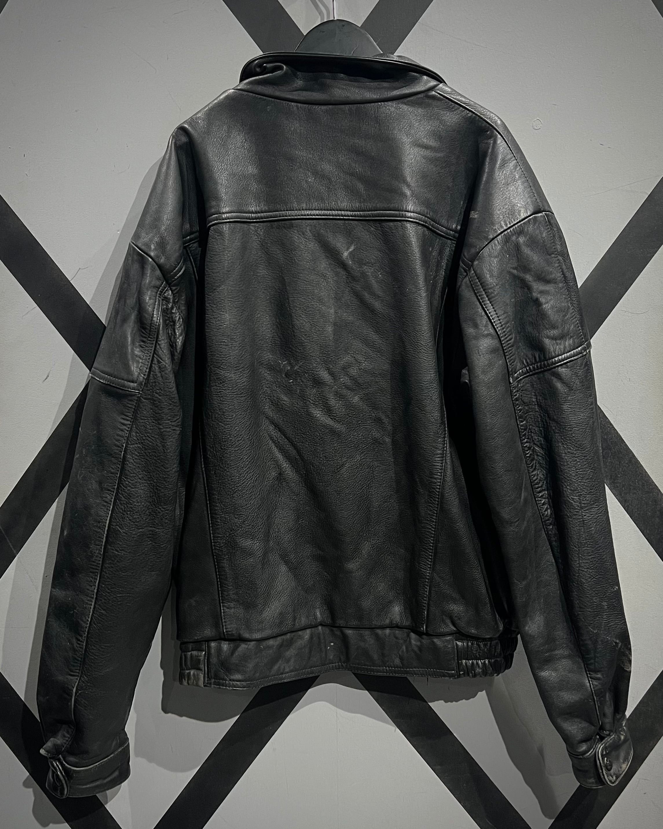 あきか X VINTAGE】Asymmetric Zip Design Vintage Leather Jacket | Caka
