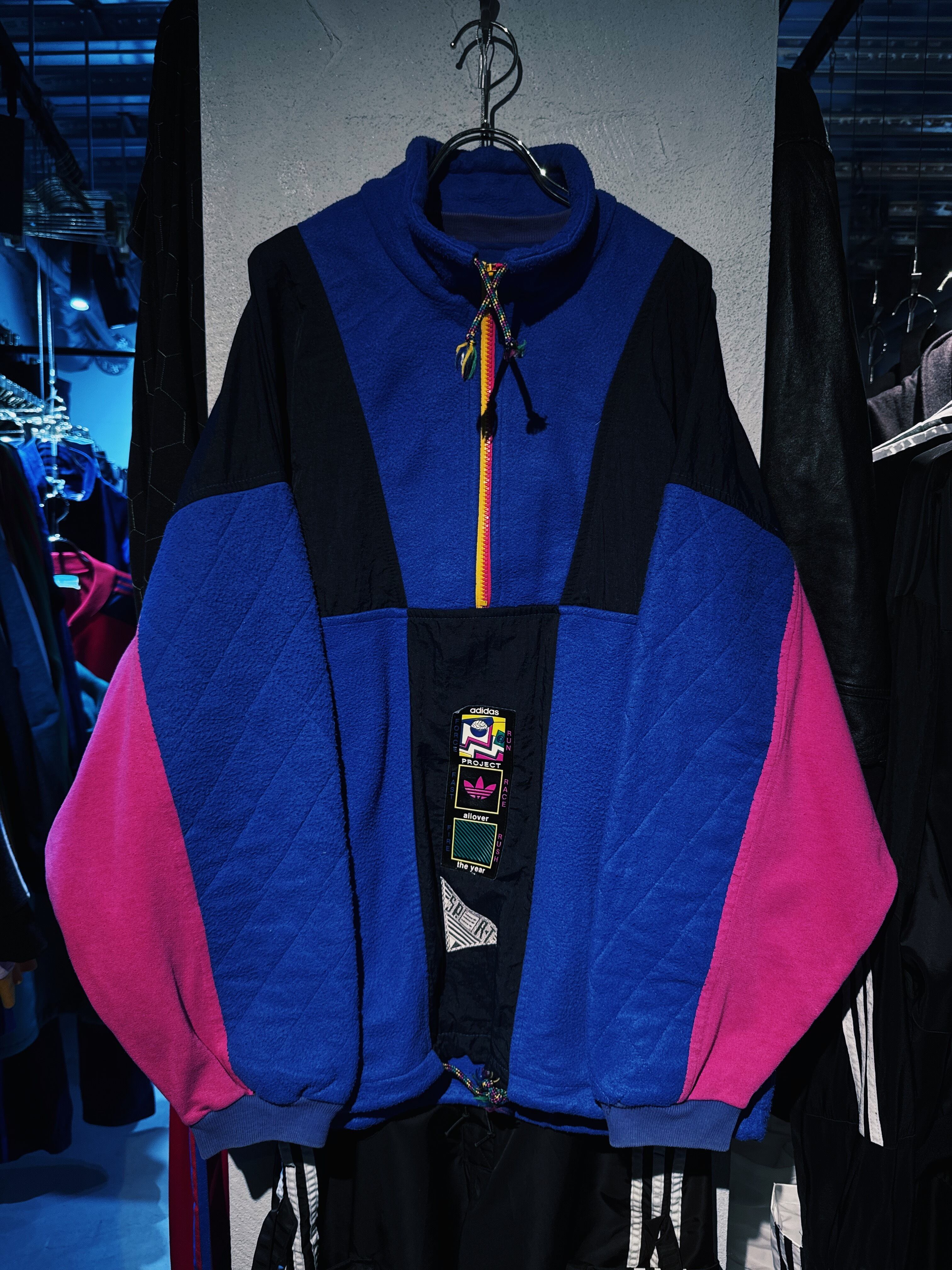 【D4C】80's"ADIDAS" switching color adidas logo half zip design fleece track jacket