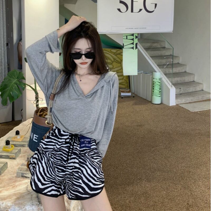 パターンカジュアルパンツ ハイウェストウェスト薄手ショーツ サマールーズ 夏物 ブルマー ブラックストロベリース34719838664