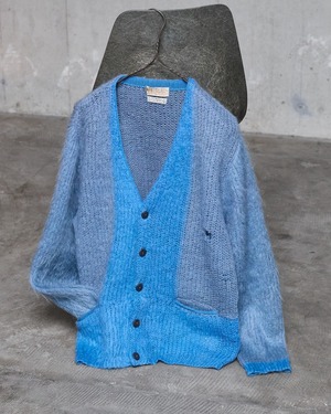 vintage good damaged bi color mohair knitted cardigan