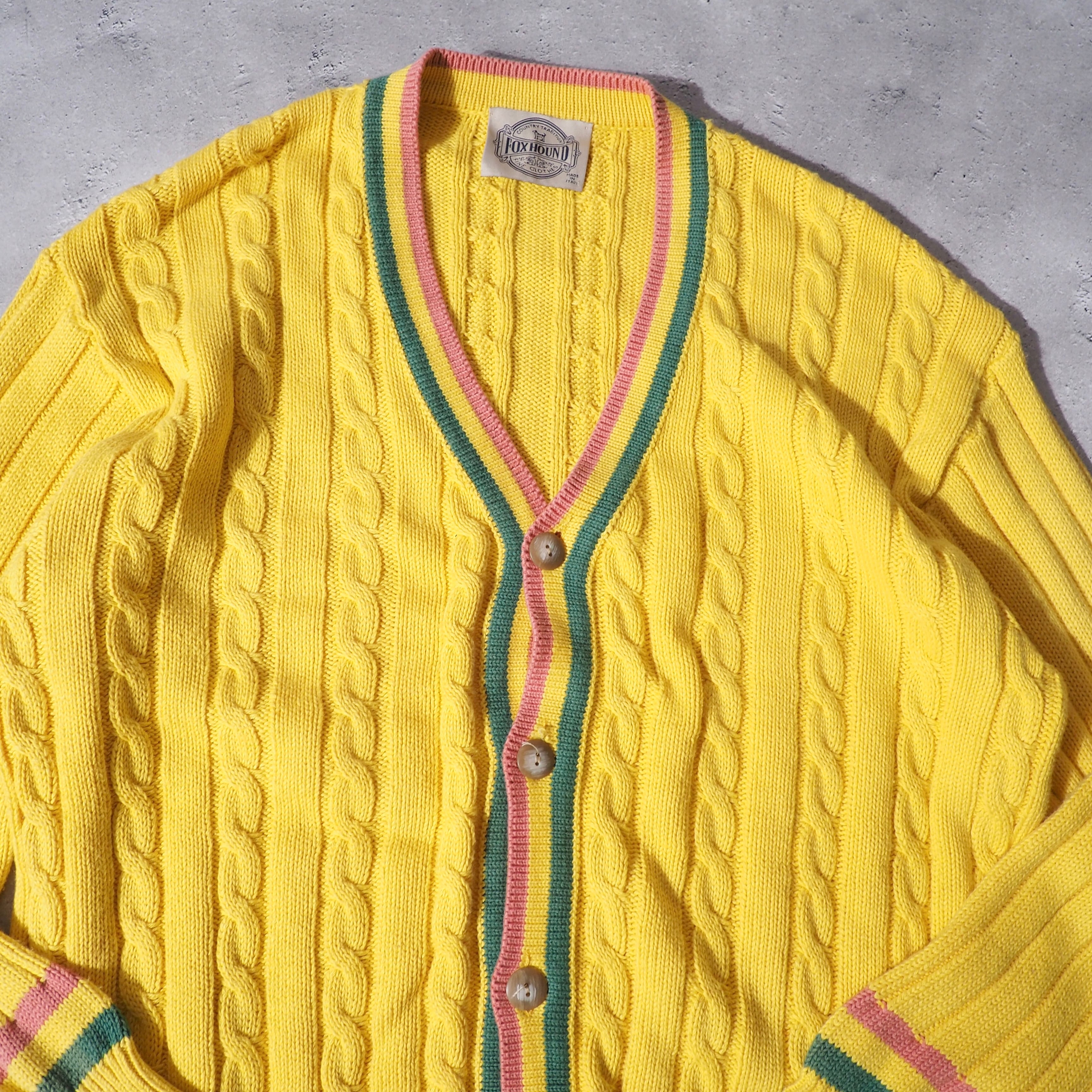 1990s ” Fox hound ” calm lemon yellow color cotton knit cardigan (made in Italy)