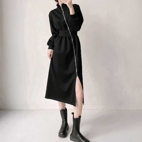 zip high neck onepiece / l0794