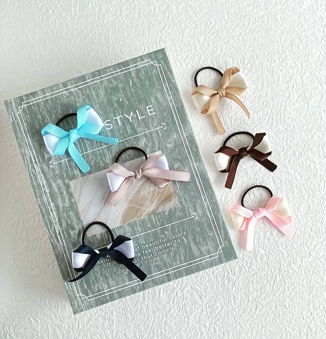 子供ヘアゴム リボン 2色リボン グログラン | Haruwaka