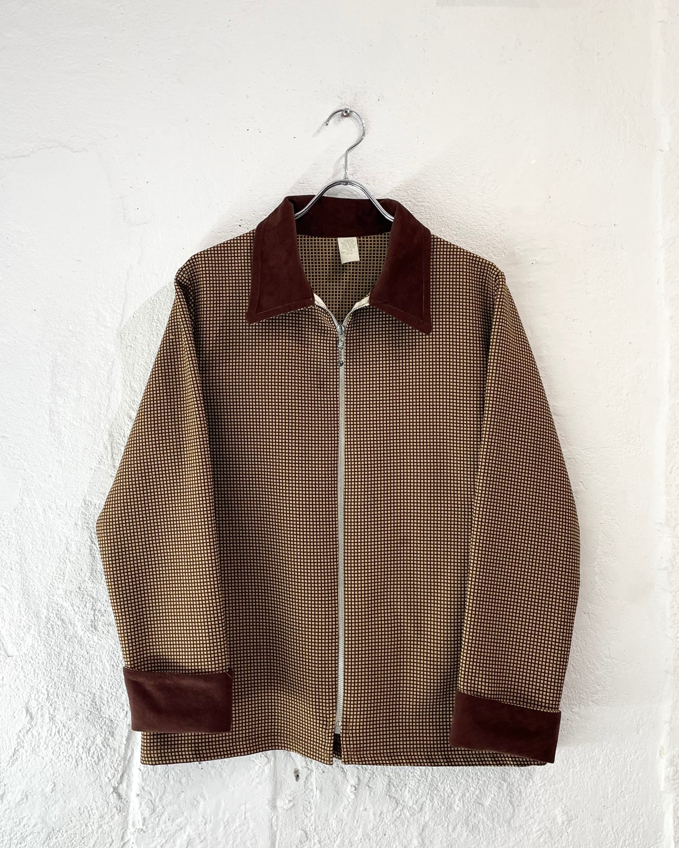 80s~ USED Velor Switching Plaid Zip-up Shirt Jacket USA製