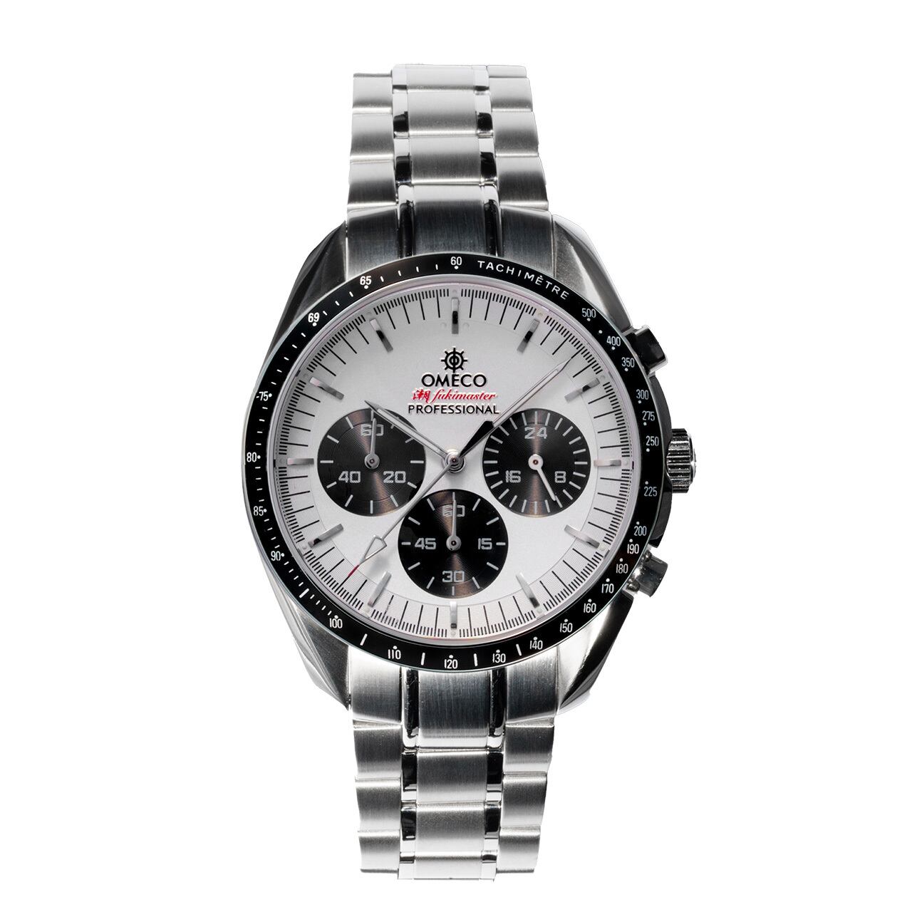 【OMECO】CHRONOGRAPH WATCH SILVER KIWAMI シルバー×ホワイトブラック メンズ腕時計 男性用時計 日本製ムーブメント