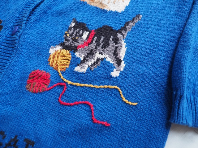 1990’s Cat Embroidered Cotton Ramie Cardigan／L