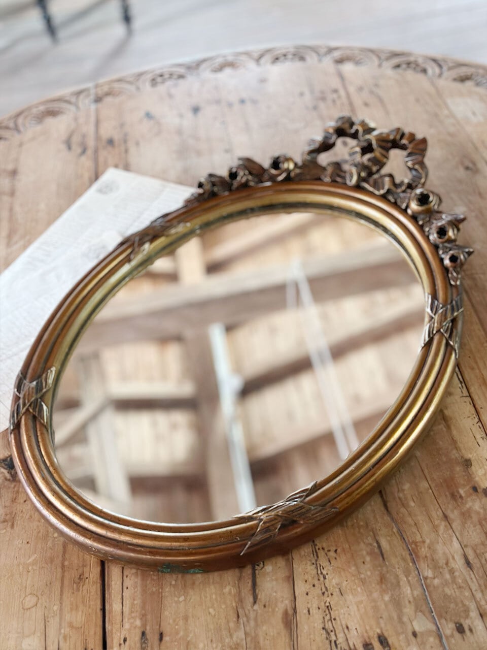 フランスアンティーク　ヴィンテージ ゴールド 壁掛ミラー　鏡　オーバル　ロカイユ 鏡 ミラー fa1674go イタリア製 アンティークゴールド仕上げのオーバル