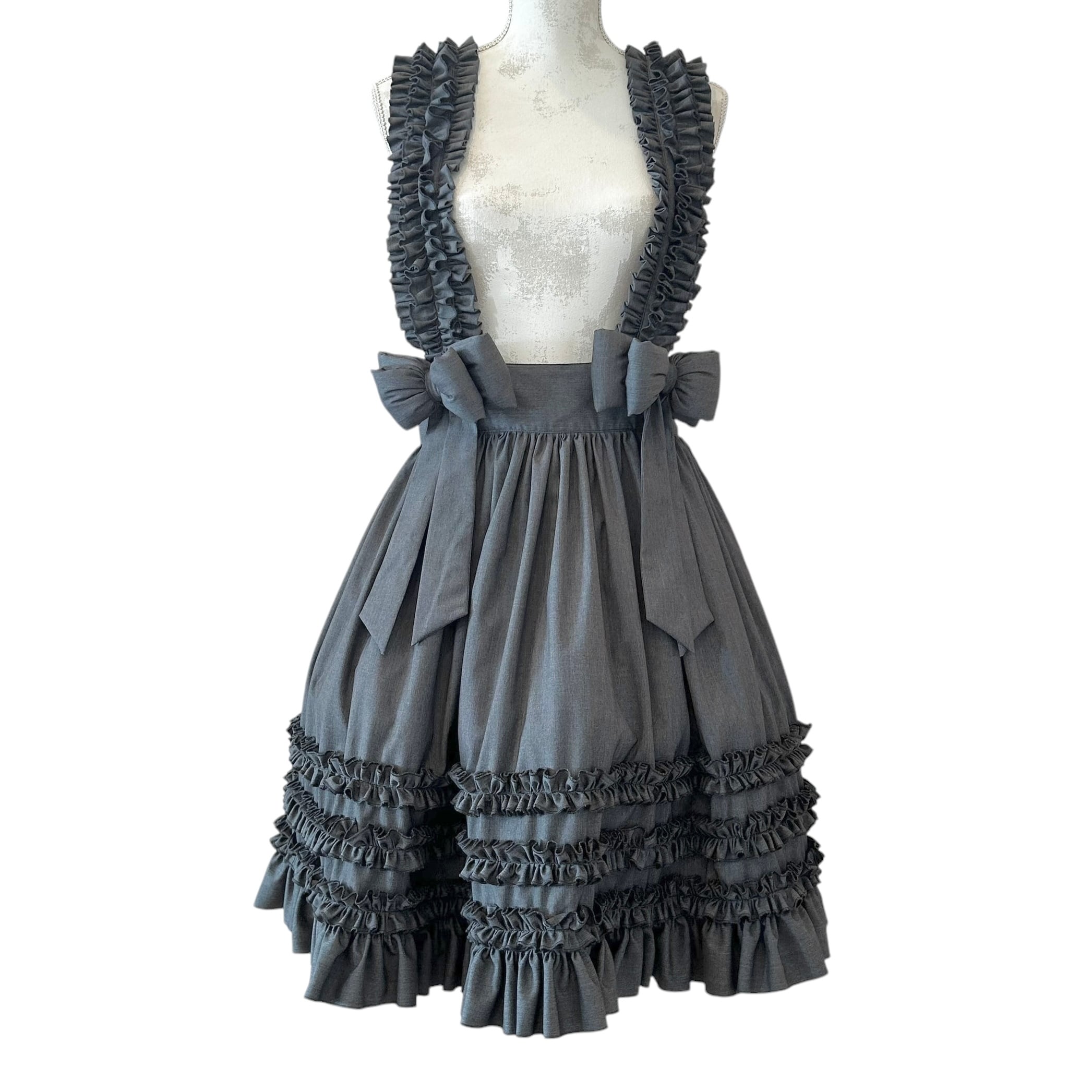 リボンフリルジャンパースカート GRAY