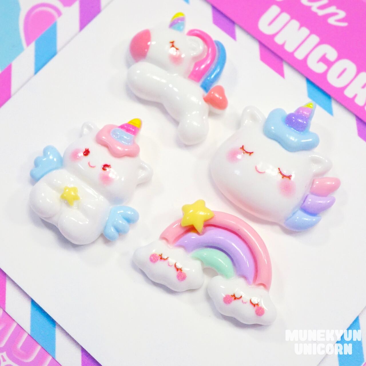 O284【15個】ぷっくりユニコーン&レインボー【4種展開】 | デコパーツ