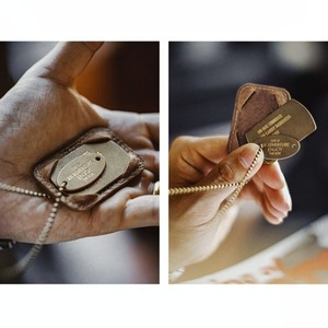 Genuine Leather Pouch Brass Dog Tag Necklace / 本革 レザー ポーチ ブラス ドッグ タグ ネックレス