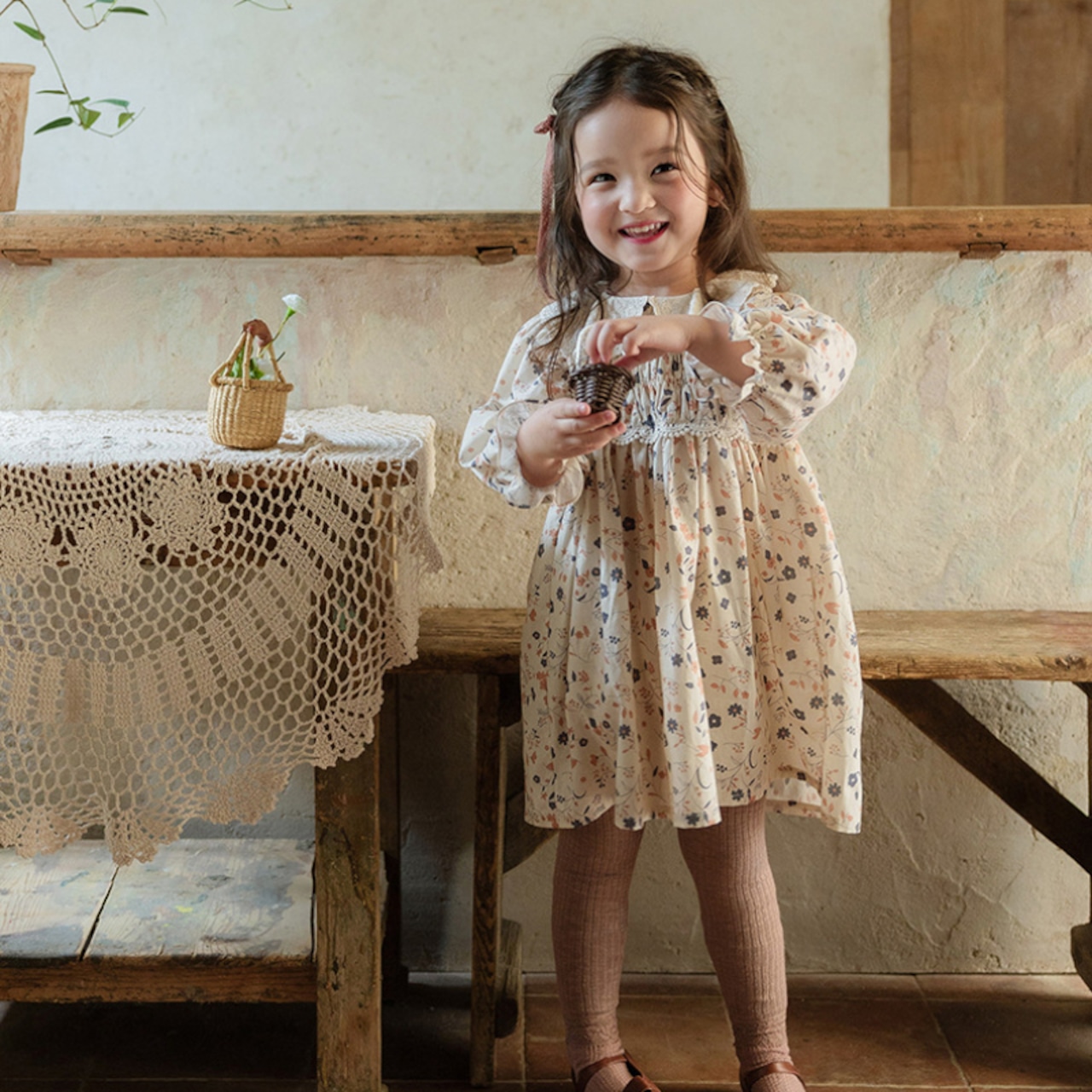 秋レトロ花柄レースカラーワンピース3色