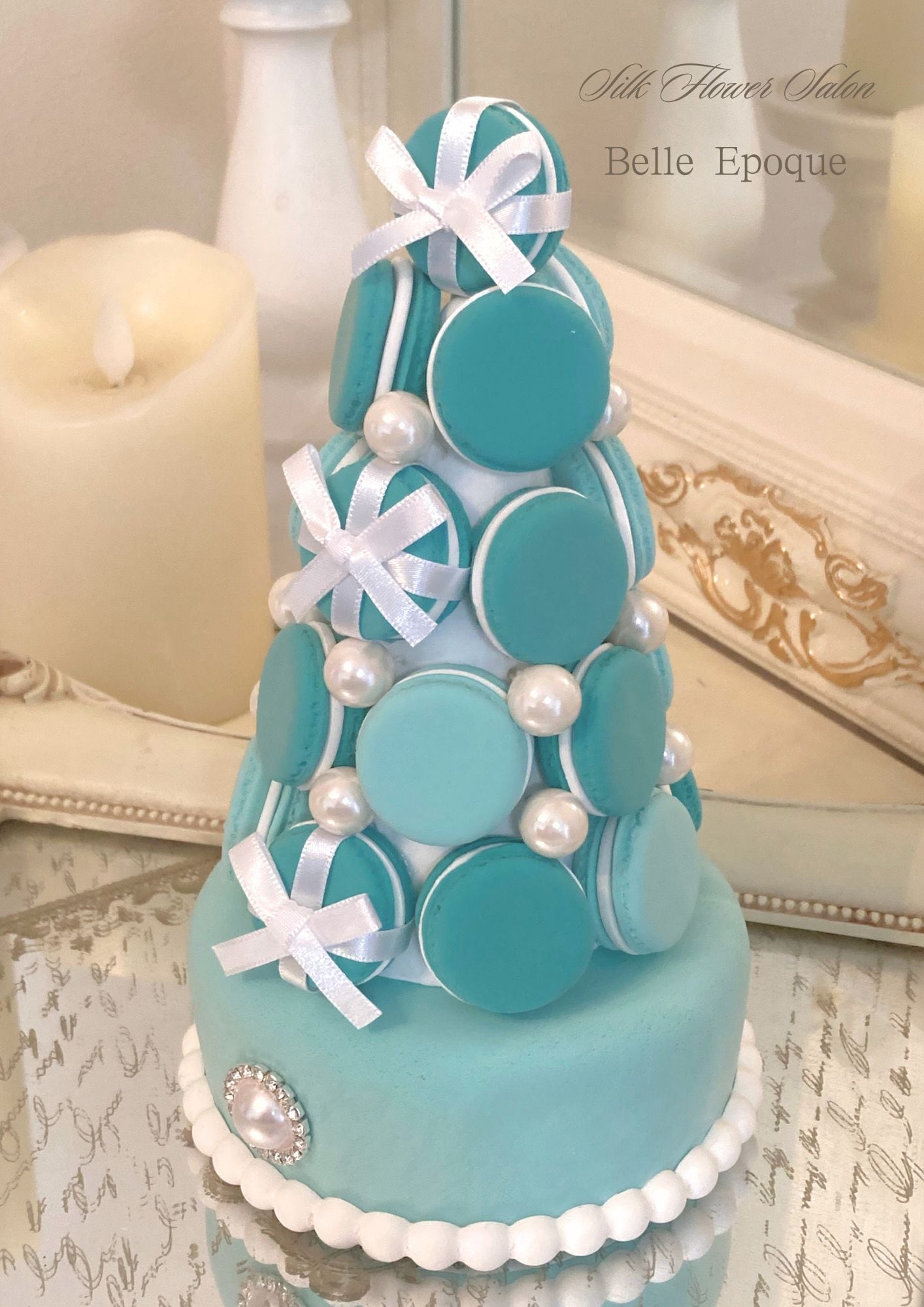 【数量限定品】特大ティファニーブルーの7段マカロンタワー マカロンタワー】ティファニーブルーのマカロンタワー | シルク